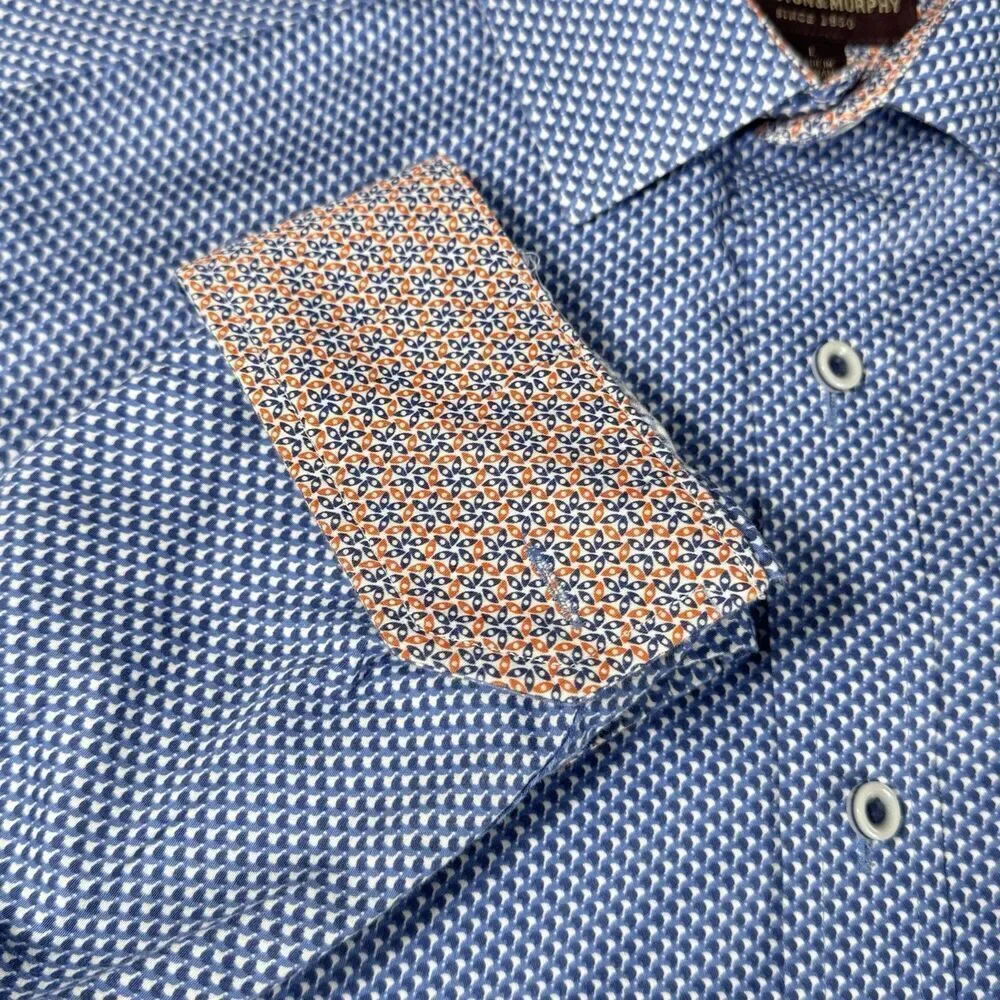 Johnston & Murphy Sz L Printed Long Sleeve Shirt Contrast Pink Blue Shadow Dot